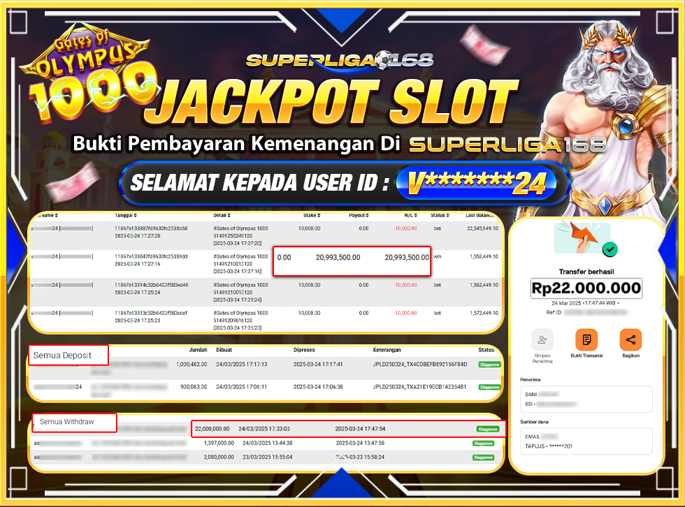 SUPERLIGA168 JACKPOT GATES OF OLYMPUS 1000  Rp.22.000.000,- LUNAS